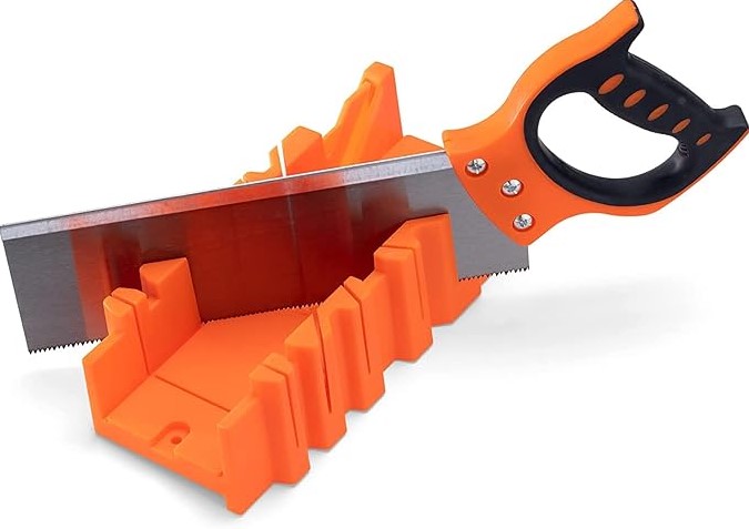 Mitre Box with Saw – Standard Injection Molded 45°/90°/22.5° Guide Block | Clamp Compatible Slots, Stable Feet, 24TPI Fine Cut Back Saw | UAE Woodworker DIY Picture Frame Cutting Essential